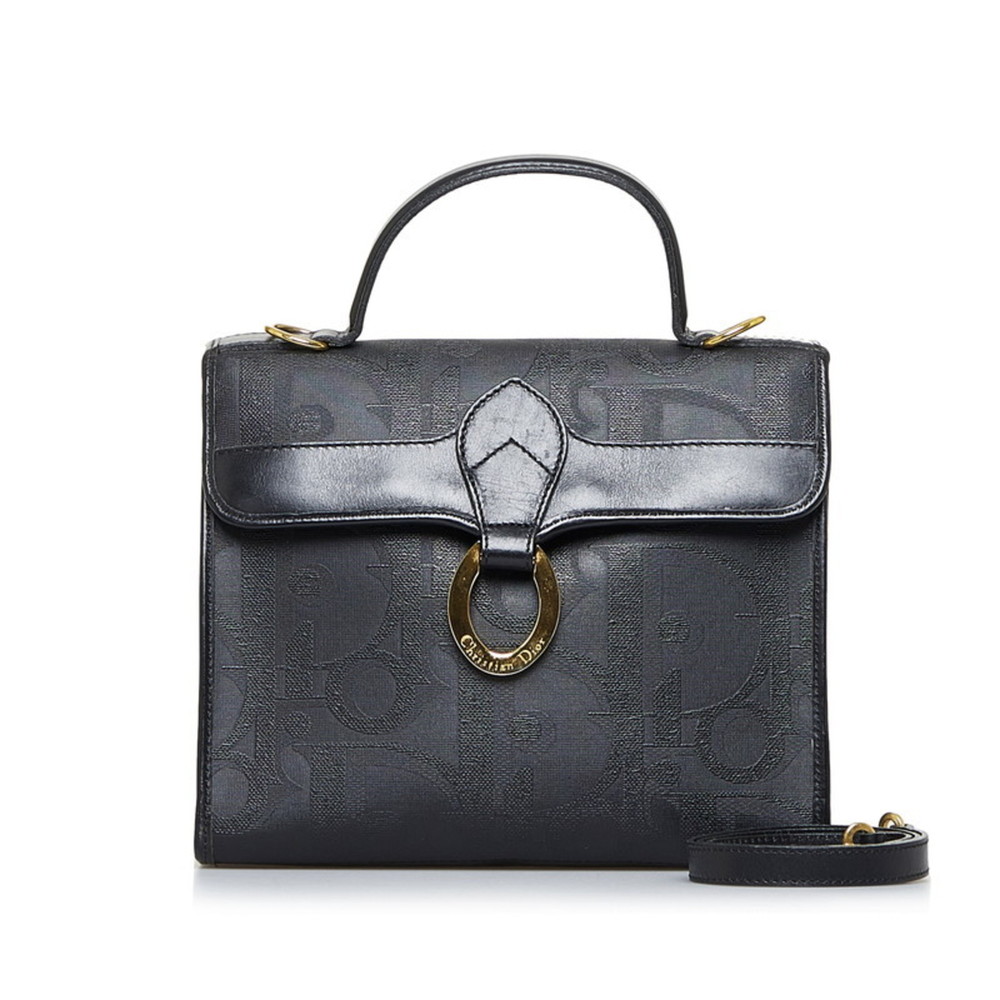 Christian Dior Dior Trotter Handbag Shoulder Bag Black PVC Leather Ladies